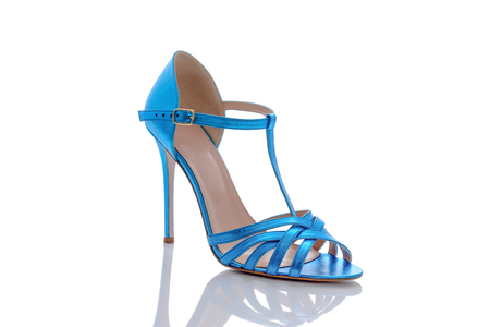 bright blue sandals for modern and stylish womenの写真素材