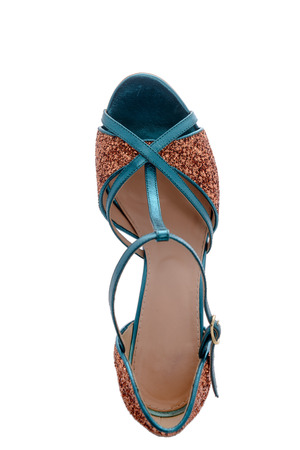 fashion designer sandals with sparkles on heelの写真素材