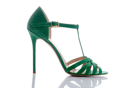 women's sandals green color on the heelの写真素材