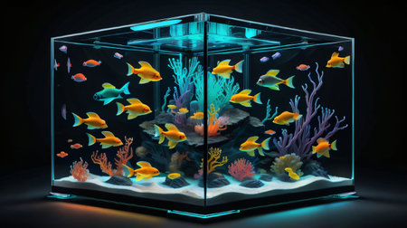 3d illustration of a beautiful aquarium with fishes and corals.の素材