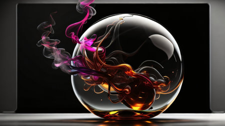 Colorful smoke in a crystal ball on a black background. 3d illustrationの素材
