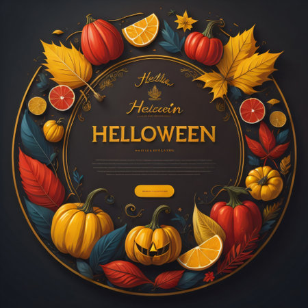 Halloween background with pumpkins and autumn leaves. Vector illustration.の素材
