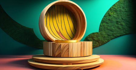 3d rendering of podium for product presentation in minimal style with green backgroundの素材