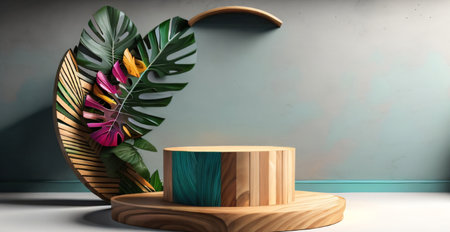 3d rendering of abstract minimal scene with geometric forms. podium for product presentation.の素材