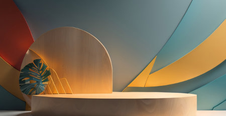 3d render of abstract geometric forms and podium for product display. Minimal scene.の素材