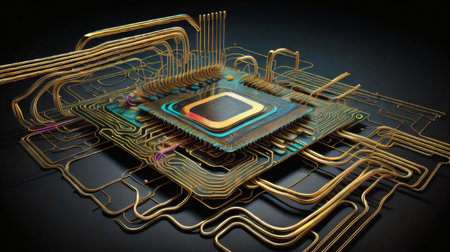 Circuit board, 3d render, computer digital illustration, microchipの素材