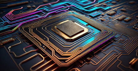 Circuit board close-up. Technology background. 3d illustrationの素材