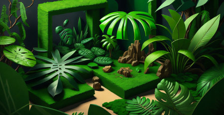 Tropical jungle botanical garden. 3d render illustration.の素材