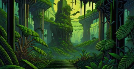 Fantasy landscape with a path in the forest. 3D renderingの素材