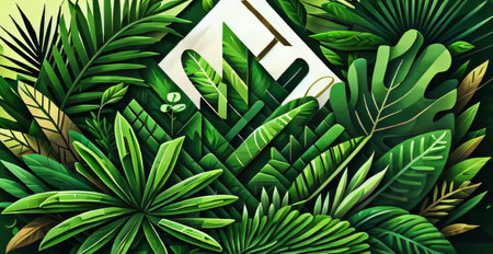Tropical background with palm leaves. Vector illustration. EPS10の素材
