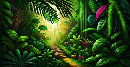 Tropical jungle background. 3d rendering, 3d illustration.の素材