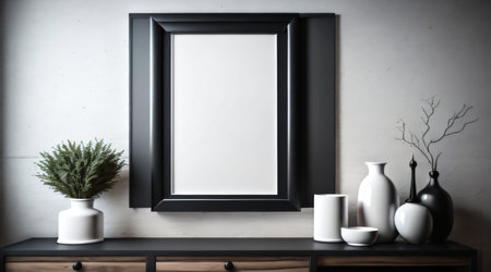 Mock up frame in modern interior background, 3D render illustrationの素材