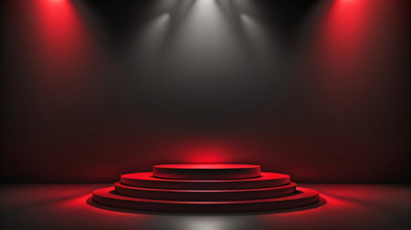Stage podium illuminated with spotlight. Award ceremony concept. Stage backdrop. Vector illustrationの素材