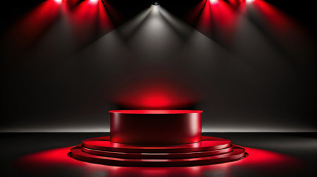 Abstract round podium illuminated with spotlight. Award ceremony concept. Stage backdrop. Vector illustrationの素材