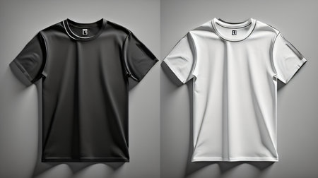 Black and white t-shirt mockup, front and back viewの素材