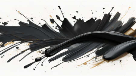 Black paint splash isolated on white background. 3d render illustration.の素材