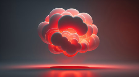 3d render, abstract red background with cloud, neon light.の素材