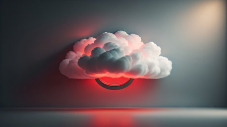 3D rendering of a cloud with a red circle in the dark roomの素材