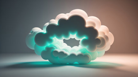 3d rendering of abstract cloud in blue and pink neon light on gray backgroundの素材