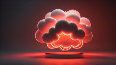 3d render, abstract background, white cloud, red podium, red lightの素材