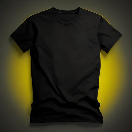 Black t-shirt on a yellow background. 3d rendering.の素材