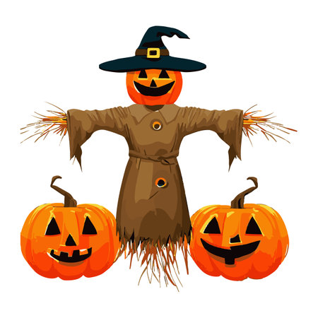 Halloween pumpkin scarecrow. Cartoon vector illustration isolated on white background.のイラスト素材