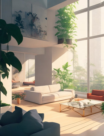 modern bright interiors apartment Living room 3D rendering illustration computer generated imageの素材