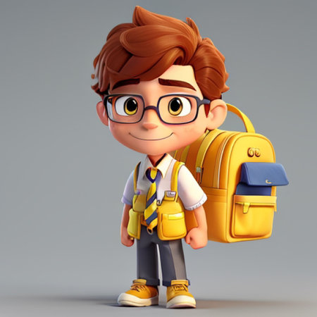 3D Render of a Little Boy with Backpack and Glassesの素材
