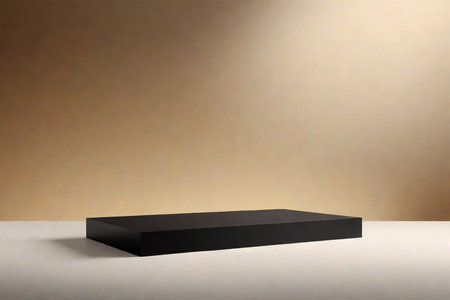 Black podium on a brown background. 3d rendering, 3d illustration.の素材