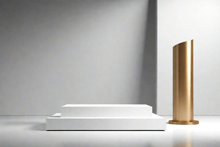 3d render of white podium with gold pedestal in the roomの素材