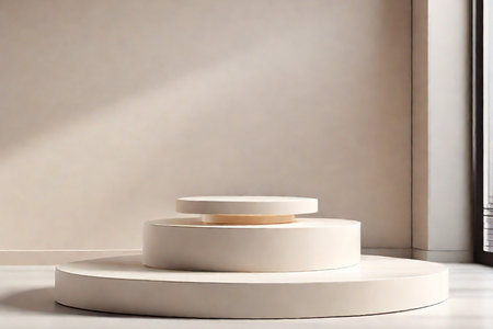 Abstract scene with podiums on the floor. 3d render.の素材