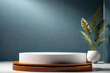 Minimal scene with podium and plant. 3d rendering mock upの素材