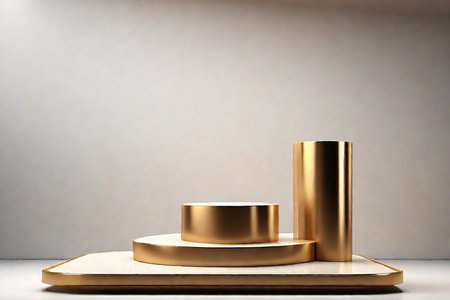 3d render of golden podium for product presentation with copy space.の素材