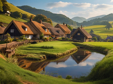 Rural village on the hillside in the Carpathian Mountainsの素材