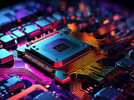 Circuit board close-up. Technology background. 3d illustrationの素材