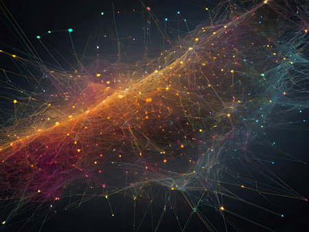 Futuristic technology background with glowing lines and dots. 3D renderingの素材