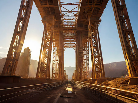 Railway bridge at sunset in San Francisco, California, USA.