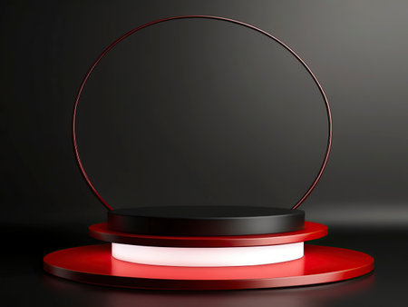 3d render, abstract background with round podium, pedestal or platformの素材