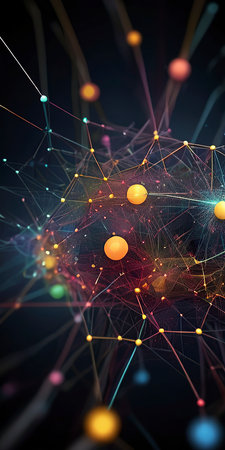 3D rendering of abstract technology concept with connection lines on dark backgroundの素材