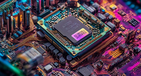Electronic circuit board close-up. Computer hardware. Technology background