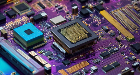 Close-up of electronic circuit board. Technology background. Selective focus.