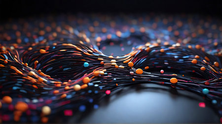 close up of fiber optic cables in network server room. 3d renderingの素材