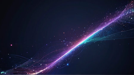 Abstract background with glowing lines and particles. Futuristic technology style.の素材