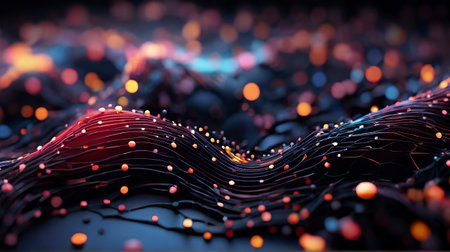 3d rendering of abstract technology digital background with glowing particles. Network connection structure.の素材