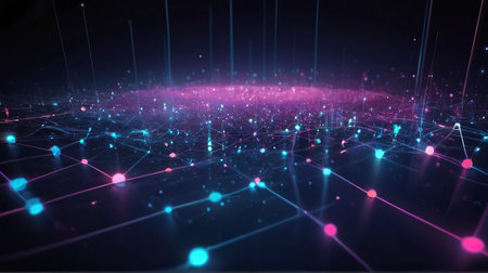 3D rendering of abstract digital technology concept with connection lines and dotsの素材