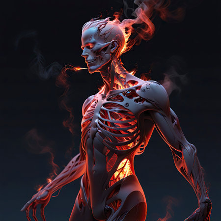 Human body anatomy with red smoke on dark background. 3d renderingの写真素材