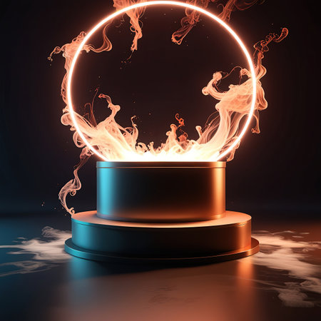 Glowing magic ball with smoke on dark background. Vector illustration.の写真素材