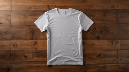 White t-shirt mockup on wooden background. 3d rendering