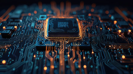 Circuit board close-up. Electronic computer hardware technology. Motherboard digital chip. Tech...