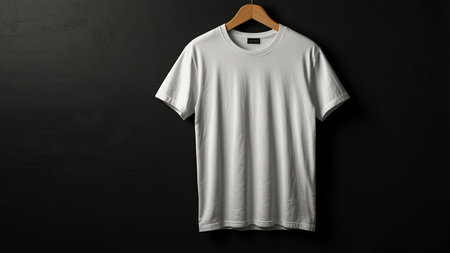Blank white t-shirt mockup on black background, front view